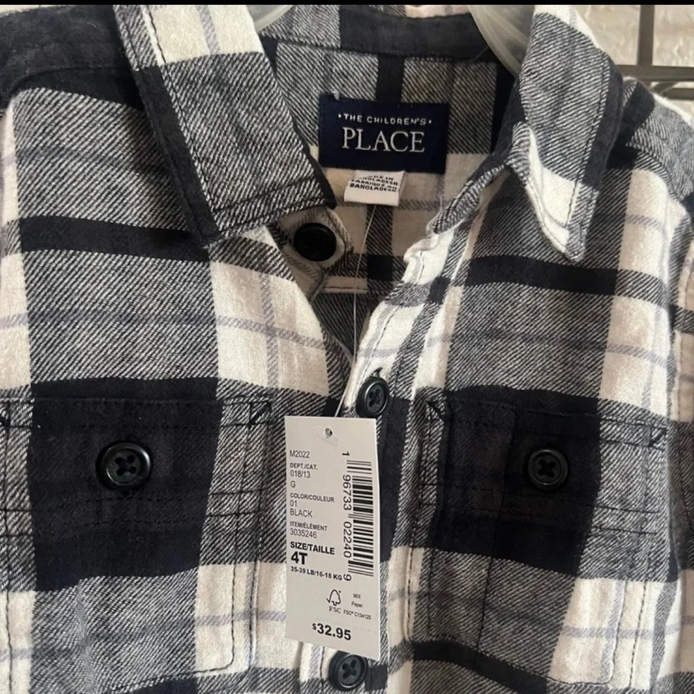 Classic Black & White Plaid Button-Down Toddler Boys 4T – NWT